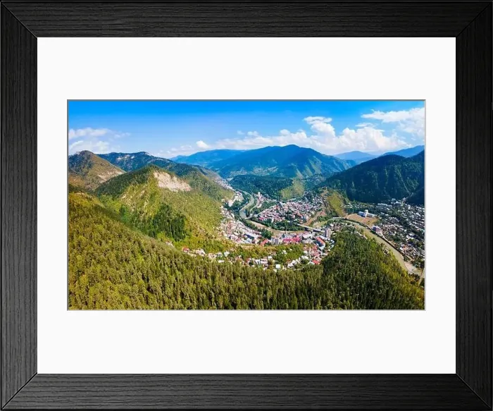 Framed Print : Borjomi aerial panoramic view. Borjomi is a resort town in Samtskhe Javakheti region of Georgia Framed Print : Borjomi aerial panoramic view. Borjomi is a resort town in Samtskhe Javakheti region of Georgia