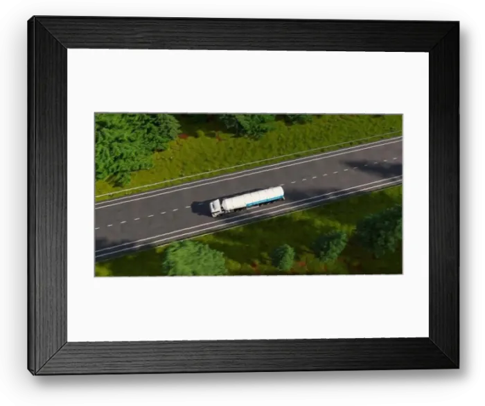 Framed Print : Truck with Hydrogen gas tank trailer on a forest road. New Energy Hydrogen gas transportation, drone shot Framed Print : Truck with Hydrogen gas tank trailer on a forest road. New Energy Hydrogen gas transportation, drone shot