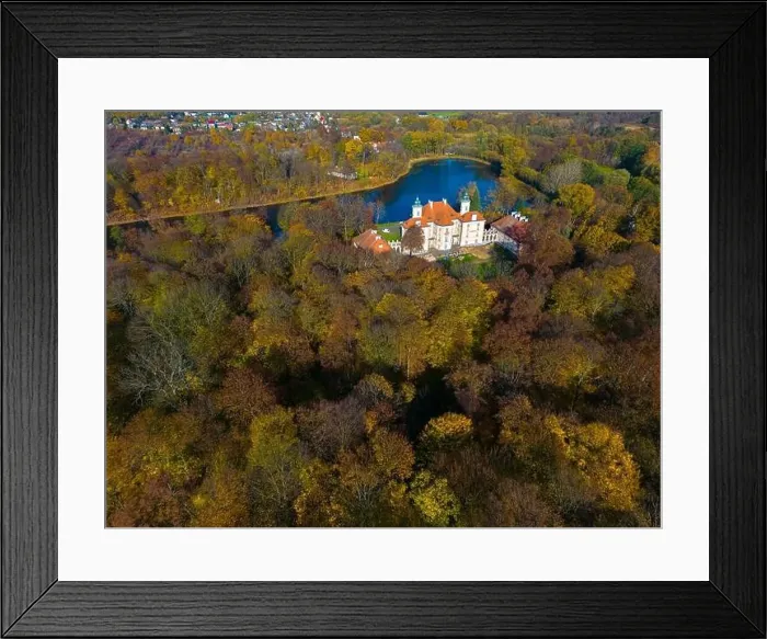 Framed Print : Aerial View of the Palace. Castle by Lake With Nice Garden, Drone Shot. Sunny Autumn Day Framed Print : Aerial View of the Palace. Castle by Lake With Nice Garden, Drone Shot. Sunny Autumn Day