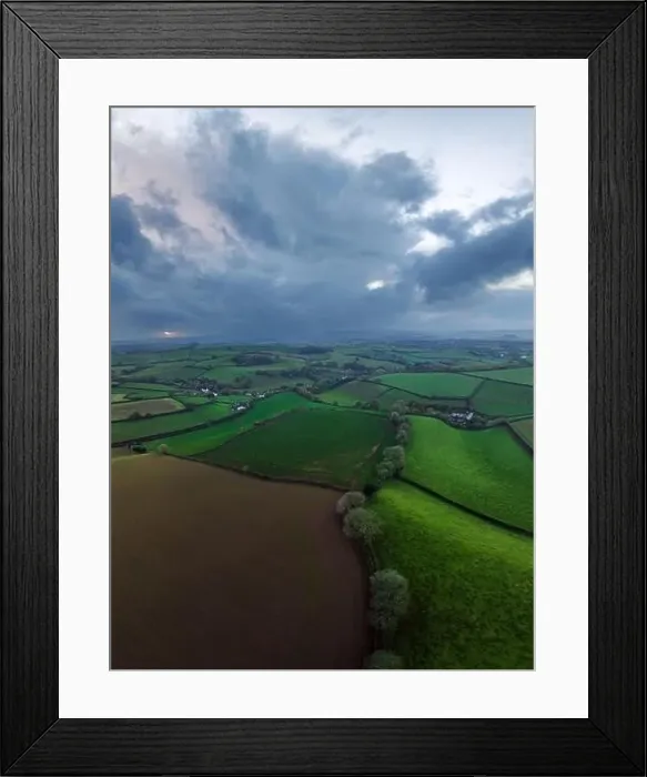 Framed Print : Fields and Farms over Cockington from a drone, Paignton, Torquay, Devon, England Framed Print : Fields and Farms over Cockington from a drone, Paignton, Torquay, Devon, England
