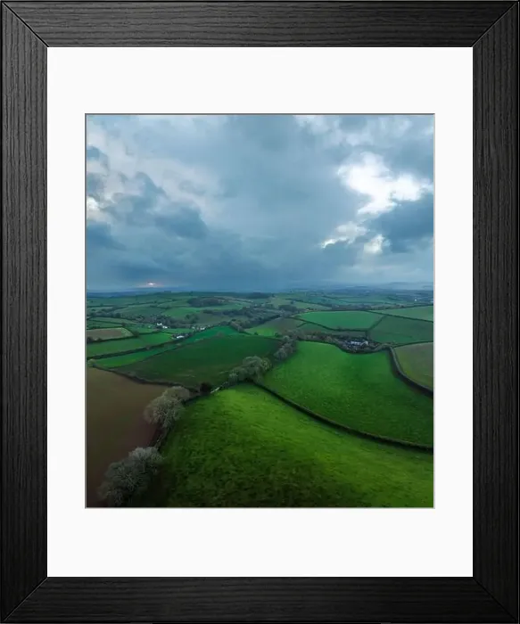 Framed Print : Fields and Farms over Cockington from a drone, Paignton, Torquay, Devon, England Framed Print : Fields and Farms over Cockington from a drone, Paignton, Torquay, Devon, England