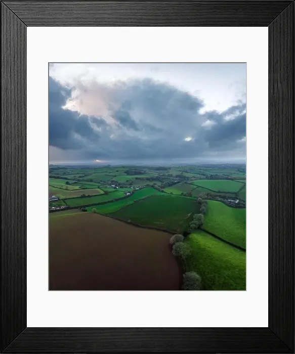 Framed Print : Fields and Farms over Cockington from a drone, Paignton, Torquay, Devon, England Framed Print : Fields and Farms over Cockington from a drone, Paignton, Torquay, Devon, England