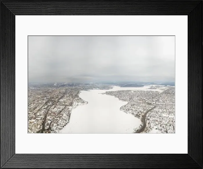 Framed Print : Winter view of the embankment of the city Nizhny Tagil and metallurgical plant from above