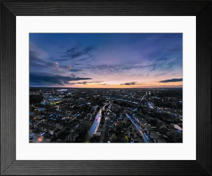 Framed Print : An aerial photo of Ipswich, Suffolk, UK at sunset
