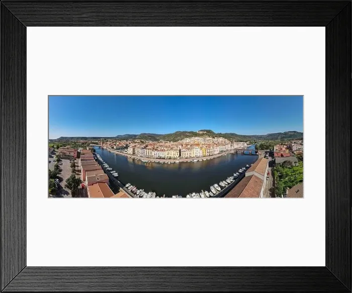 Framed Print : Drone view at the village of Bosa on Sardinia in Italy Framed Print : Drone view at the village of Bosa on Sardinia in Italy