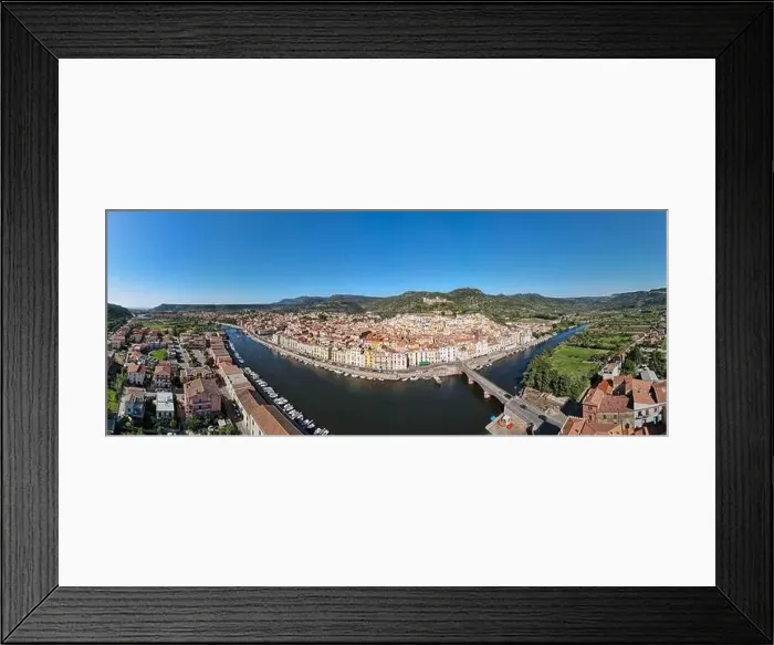 Framed Print : Drone view at the village of Bosa on Sardinia in Italy Framed Print : Drone view at the village of Bosa on Sardinia in Italy