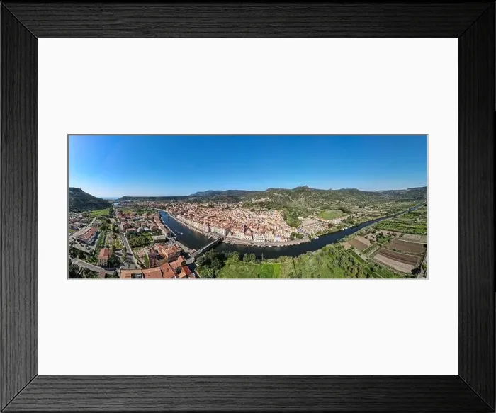 Framed Print : Drone view at the village of Bosa on Sardinia in Italy Framed Print : Drone view at the village of Bosa on Sardinia in Italy