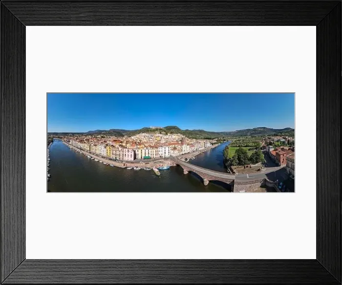 Framed Print : Drone view at the village of Bosa on Sardinia in Italy Framed Print : Drone view at the village of Bosa on Sardinia in Italy