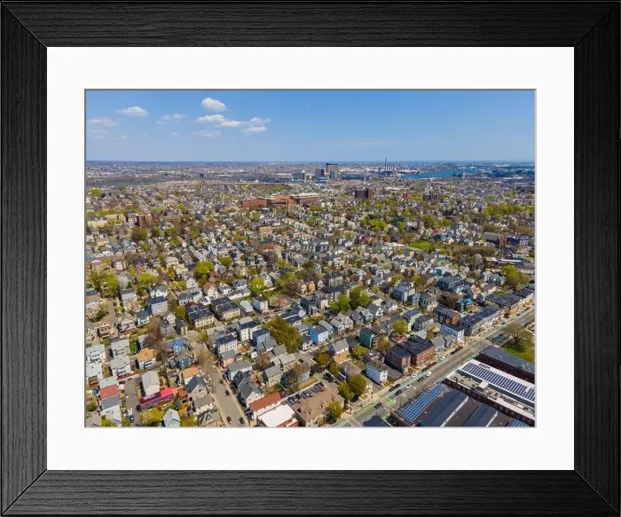 Framed Print : Somerville city center aerial view on Somerville Avenue in spring, city of Somerville, Massachusetts MA, USA Framed Print : Somerville city center aerial view on Somerville Avenue in spring, city of Somerville, Massachusetts MA, USA