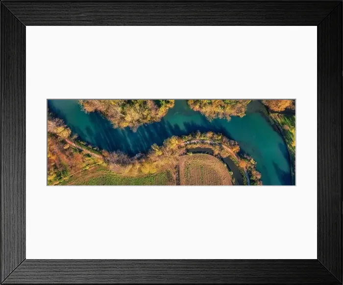 Framed Print : Aerial view of the Sile river at S. Elena di Silea (Treviso, Italy) at sunrise in autumn Framed Print : Aerial view of the Sile river at S. Elena di Silea (Treviso, Italy) at sunrise in autumn