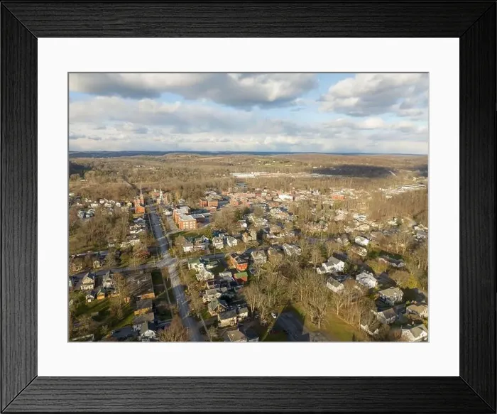 Framed Print : November 20, 2022 Afternoon fall, autumn aerial drone video over the Village of Palmyra New York, USA Framed Print : November 20, 2022 Afternoon fall, autumn aerial drone video over the Village of Palmyra New York, USA