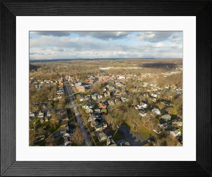 Framed Print : November 20, 2022 Afternoon fall, autumn aerial drone video over the Village of Palmyra New York, USA Framed Print : November 20, 2022 Afternoon fall, autumn aerial drone video over the Village of Palmyra New York, USA