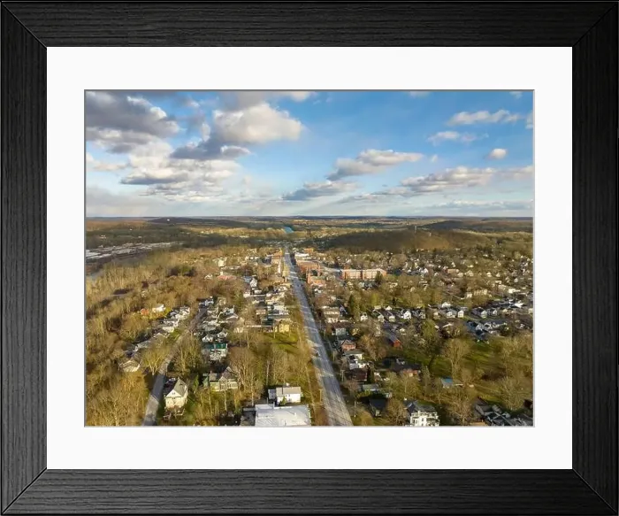Framed Print : November 20, 2022 Afternoon fall, autumn aerial drone video over the Village of Palmyra New York, USA Framed Print : November 20, 2022 Afternoon fall, autumn aerial drone video over the Village of Palmyra New York, USA