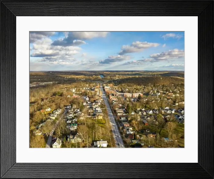 Framed Print : November 20, 2022 Afternoon fall, autumn aerial drone video over the Village of Palmyra New York, USA Framed Print : November 20, 2022 Afternoon fall, autumn aerial drone video over the Village of Palmyra New York, USA