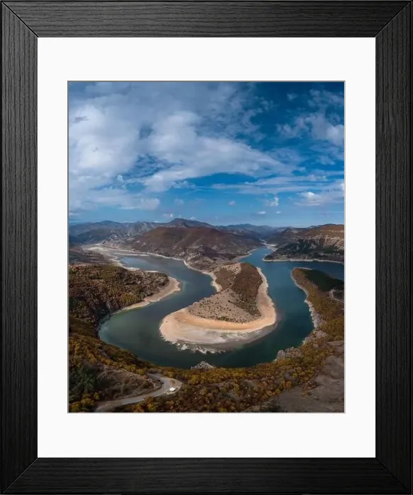 Framed Print : A drone view of the Kardzhali reservoir and Arda River Bends in Bulgaria Framed Print : A drone view of the Kardzhali reservoir and Arda River Bends in Bulgaria