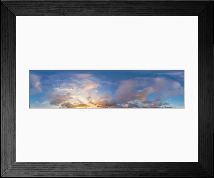 Framed Print : Dark blue sunset sky panorama with pink Cumulus clouds Framed Print : Dark blue sunset sky panorama with pink Cumulus clouds