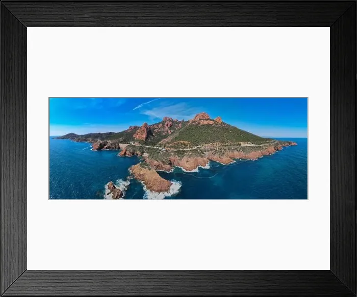 Framed Print : Aerial view above the massif de L'Esterel in the French Riviera on the Mediterranean Sea