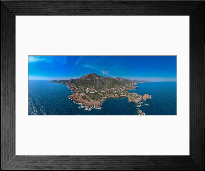 Framed Print : Aerial view above the massif de L'Esterel in the French Riviera on the Mediterranean Sea