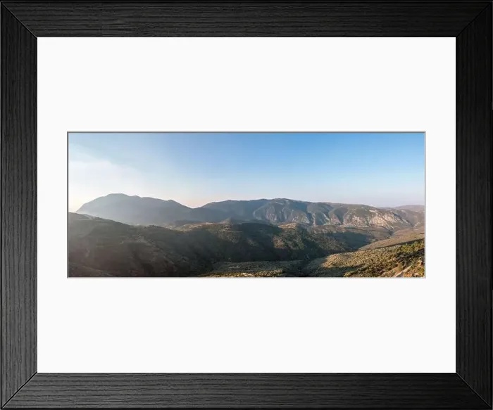 Framed Print : Mountain forest landscape panorama aerial drone view. Olive grove, blue sky. Greece, Boeotia, Parnassos mountain Framed Print : Mountain forest landscape panorama aerial drone view. Olive grove, blue sky. Greece, Boeotia, Parnassos mountain