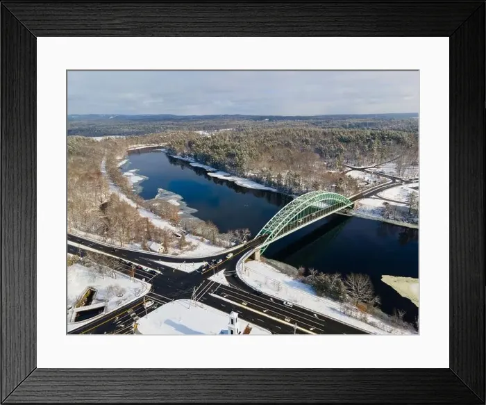 Framed Print : Merrimack River and Tyngsborough Bridge aerial view in winter in town center of Tyngsborough, Massachusetts MA, USA Framed Print : Merrimack River and Tyngsborough Bridge aerial view in winter in town center of Tyngsborough, Massachusetts MA, USA