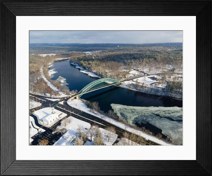 Framed Print : Merrimack River and Tyngsborough Bridge aerial view in winter in town center of Tyngsborough, Massachusetts MA, USA Framed Print : Merrimack River and Tyngsborough Bridge aerial view in winter in town center of Tyngsborough, Massachusetts MA, USA