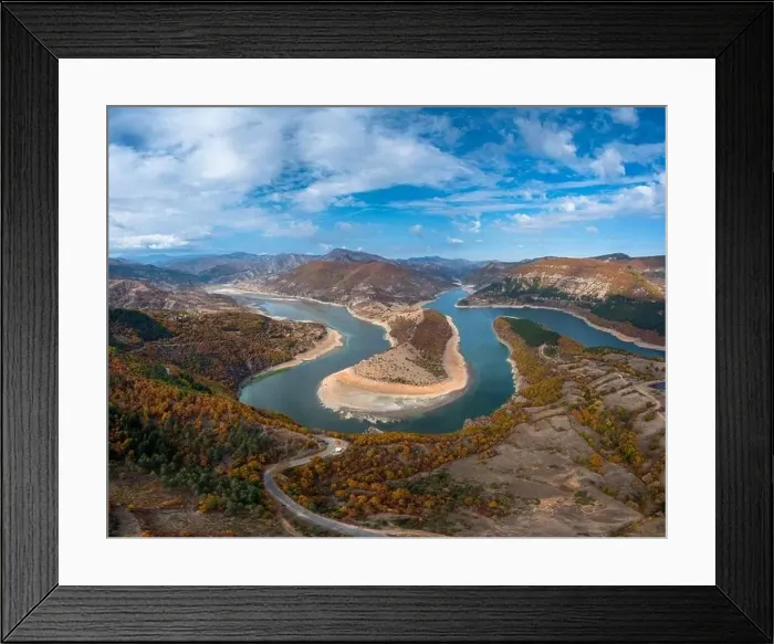 Framed Print : A drone view of the Kardzhali reservoir and Arda River Bends in Bulgaria Framed Print : A drone view of the Kardzhali reservoir and Arda River Bends in Bulgaria