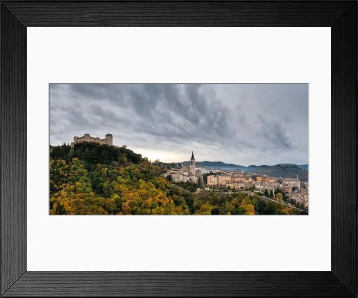Framed Print : A panorama view of historic Spoleto with the Rocca Albornoziana fortress and cathedral Framed Print : A panorama view of historic Spoleto with the Rocca Albornoziana fortress and cathedral