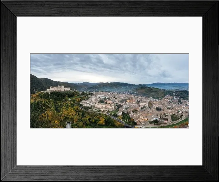 Framed Print : A panorama view of historic Spoleto with the Rocca Albornoziana fortress and cathedral Framed Print : A panorama view of historic Spoleto with the Rocca Albornoziana fortress and cathedral