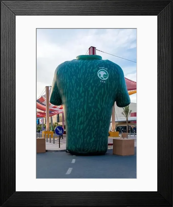 Framed Print : Saudi Falcon club Jersey installed in Lusail boulevard. Lusail Plaza 4 Tower Framed Print : Saudi Falcon club Jersey installed in Lusail boulevard. Lusail Plaza 4 Tower