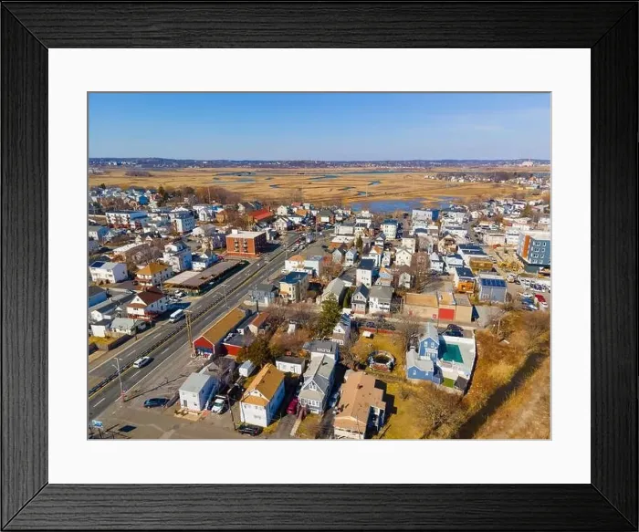 Framed Print : Revere Beach aerial view and historic coastal area in spring in city of Revere near Boston, Massachusetts MA, USA Framed Print : Revere Beach aerial view and historic coastal area in spring in city of Revere near Boston, Massachusetts MA, USA