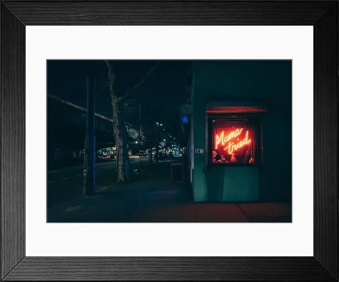 Framed Print : Mama Tried neon sign at night, Brooklyn, New York Framed Print : Mama Tried neon sign at night, Brooklyn, New York