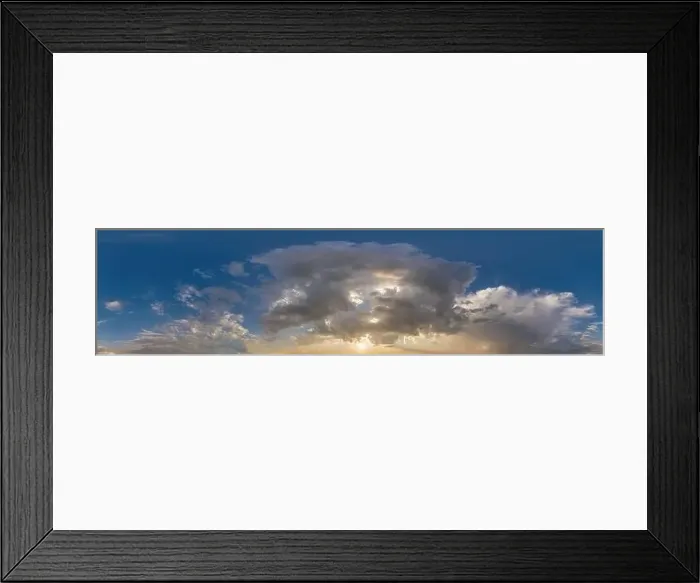 Framed Print : blue sunset sky with clouds as seamless hdri 360 panorama view with zenith in spherical equirectangular format for use Framed Print : blue sunset sky with clouds as seamless hdri 360 panorama view with zenith in spherical equirectangular format for use