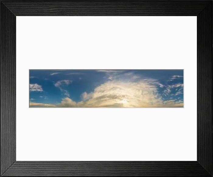 Framed Print : Dark blue sunset sky panorama with golden Cumulus clouds Framed Print : Dark blue sunset sky panorama with golden Cumulus clouds