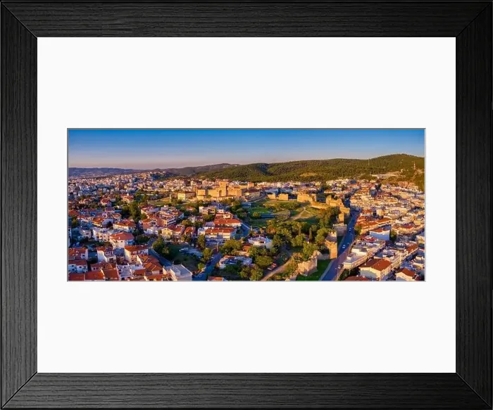 Framed Print : Aerial drone view of old Byzantine castle and the famous city of Thessaloniki or Salonica at sunset, North Greece Framed Print : Aerial drone view of old Byzantine castle and the famous city of Thessaloniki or Salonica at sunset, North Greece