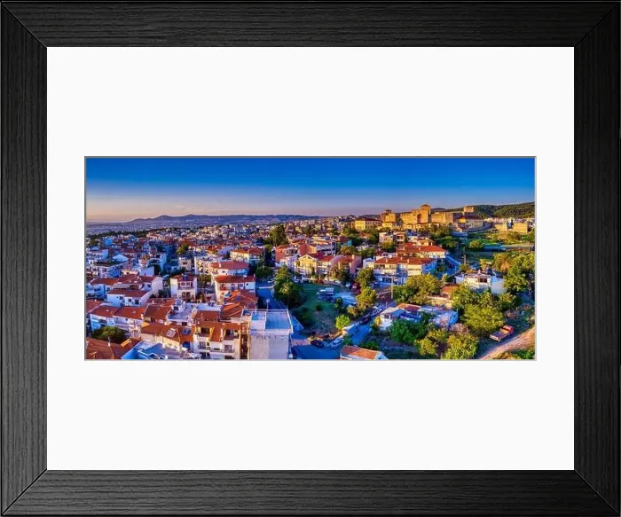 Framed Print : Aerial drone view of old Byzantine castle and the famous city of Thessaloniki or Salonica at sunset, North Greece Framed Print : Aerial drone view of old Byzantine castle and the famous city of Thessaloniki or Salonica at sunset, North Greece