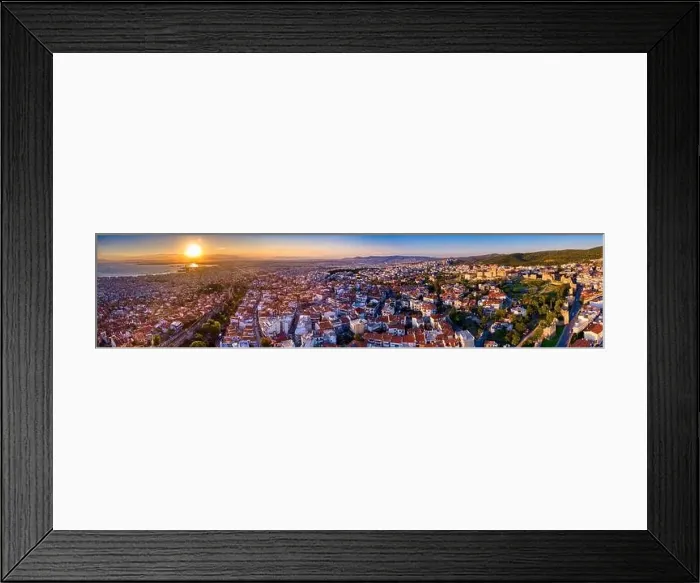 Framed Print : Aerial drone view of old Byzantine castle and the famous city of Thessaloniki or Salonica at sunset, North Greece Framed Print : Aerial drone view of old Byzantine castle and the famous city of Thessaloniki or Salonica at sunset, North Greece