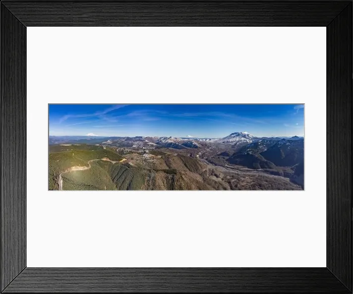 Framed Print : Panoramic shot showing Mt. Ranier, Mt, Adams, Mt. St. Helens, Mt. Hood, and Mt. Shasta from left to right in that order Framed Print : Panoramic shot showing Mt. Ranier, Mt, Adams, Mt. St. Helens, Mt. Hood, and Mt. Shasta from left to right in that order