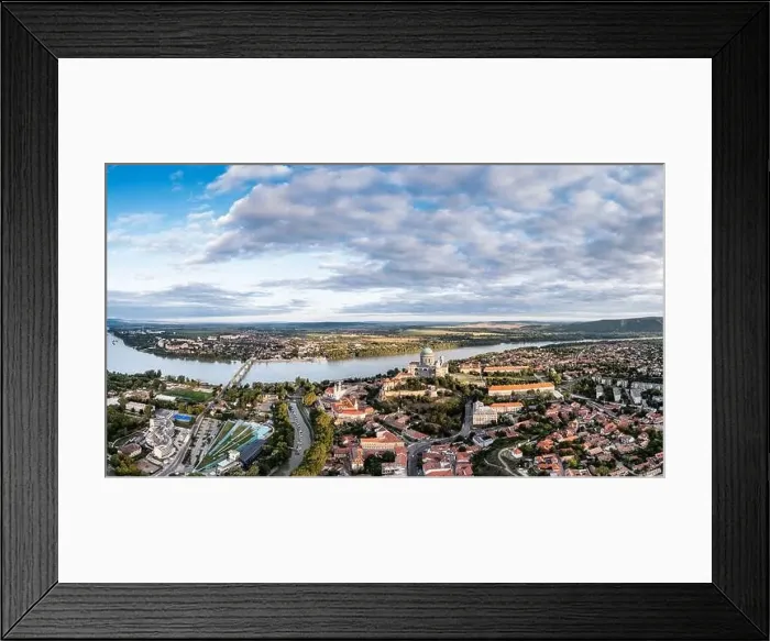 Framed Print : Panoramic view from Esztegom with river Danube and basilica