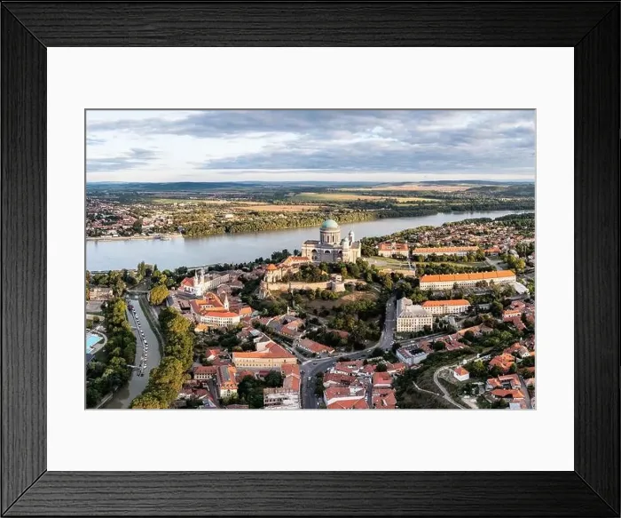 Framed Print : Panoramic view from Esztegom with river Danube and basilica
