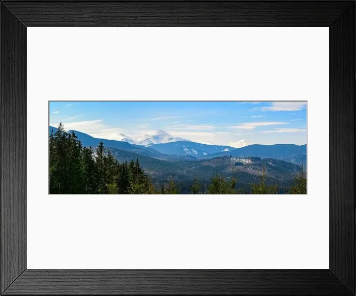 Framed Print : Wonderful views of the Carpathian Mountains covered with snow and clear blue sky in Ukraine, views near Vorokhta Framed Print : Wonderful views of the Carpathian Mountains covered with snow and clear blue sky in Ukraine, views near Vorokhta