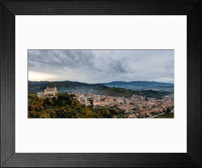 Framed Print : A panorama view of historic Spoleto with the Rocca Albornoziana fortress and cathedral Framed Print : A panorama view of historic Spoleto with the Rocca Albornoziana fortress and cathedral