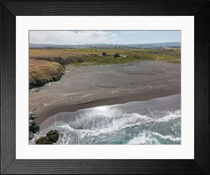 Framed Print : Aerial shot of a beach and the pacific ocean at Pichilemu, Chile