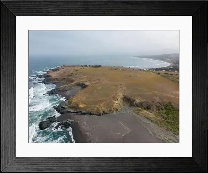 Framed Print : Aerial shot of the pacific ocean, beach and the bay La Pancora at Pichilemu, Chile Framed Print : Aerial shot of the pacific ocean, beach and the bay La Pancora at Pichilemu, Chile