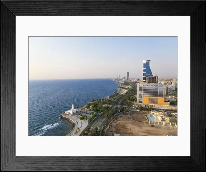 Framed Print : Top view Jeddah city beach Saudi Arabia - Red Sea corniche View, Waterfront Framed Print : Top view Jeddah city beach Saudi Arabia - Red Sea corniche View, Waterfront