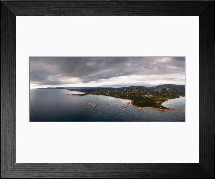 Framed Print : panorama drone view of Palombaggia Beach and hilly coastline in southeastern Corsica Framed Print : panorama drone view of Palombaggia Beach and hilly coastline in southeastern Corsica
