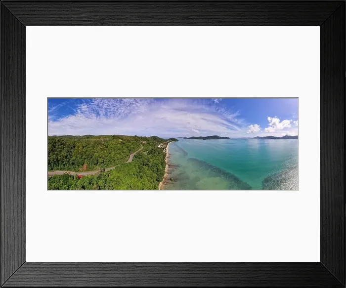 Framed Print : Panorama mountains view with sea surface water background Framed Print : Panorama mountains view with sea surface water background