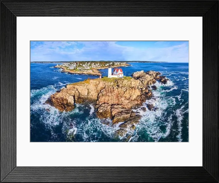Framed Print : Nubble Lighthouse island off of Maine coast with ocean waves Framed Print : Nubble Lighthouse island off of Maine coast with ocean waves