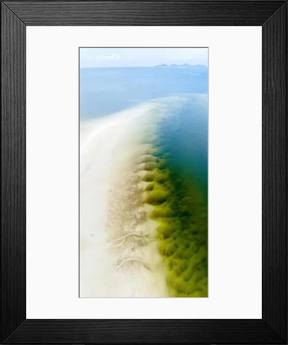 Framed Print : Aerial view of sand banks at Yong Ling Beach, Hat Yong Ling And Hat San, in Trang, Thailand Framed Print : Aerial view of sand banks at Yong Ling Beach, Hat Yong Ling And Hat San, in Trang, Thailand
