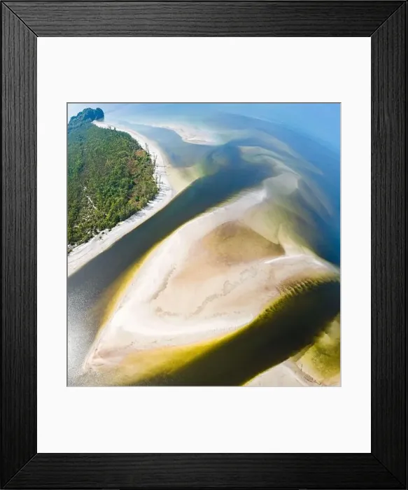 Framed Print : Aerial view of sand banks at Yong Ling Beach, Hat Yong Ling And Hat San, in Trang, Thailand