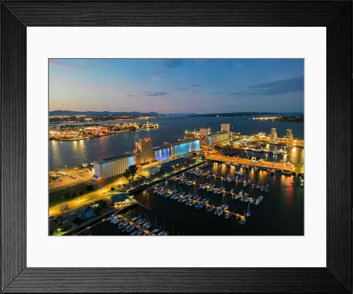 Framed Print : Aerial view of Quebec City port by night Framed Print : Aerial view of Quebec City port by night